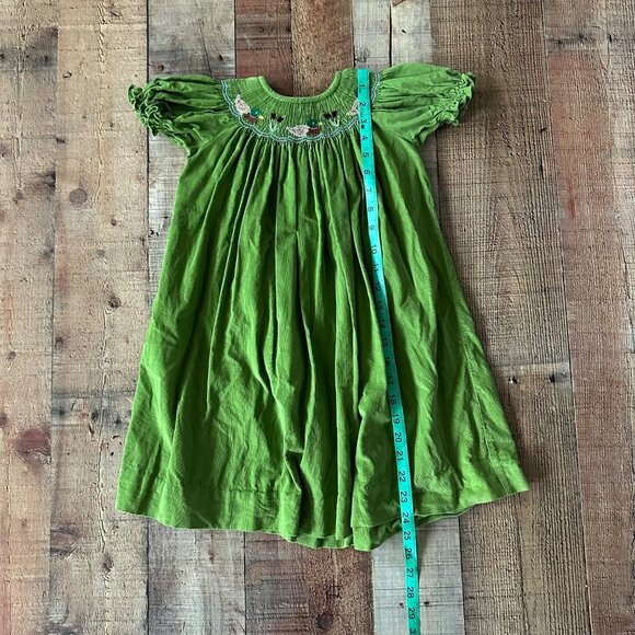 Zuccini Girls Size 4T Smocked Mallard Duck Embroidered Green Corduroy Dress - Picture 3 of 9